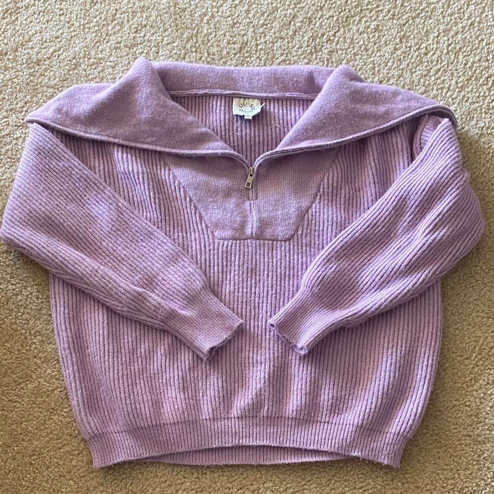 Lavender Ribbed Quarter-Zip Turtleneck Sweater - Women